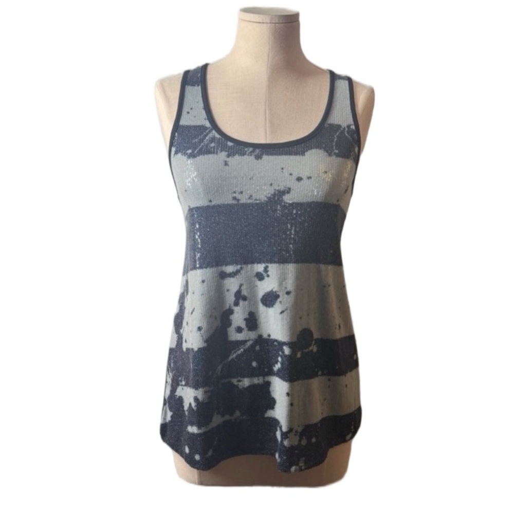 Sweet Love Sequin Tank Top Gray Black Stripe Sleeveless Sparkle Shirt Size S